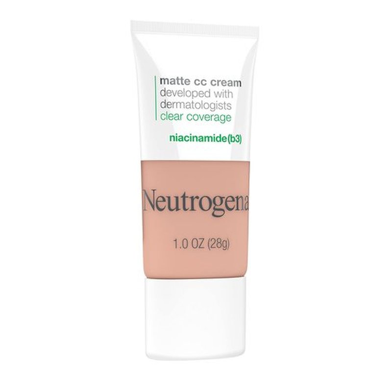 Neutrogena Clear Coverage Flawless Matte CC Cream, Full-Coverage Color Correcting Cream Face Makeup with Niacinamide (b3), Hypoallergenic, Oil Free & -Fragrance Free, Cool Beige, 1 oz