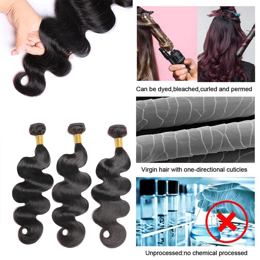 Human Hair Bundles 28 Inch Body Wave Bundles Human Hair 100% Unprocessed 12A Brazilian Virgin Hair Bundles Human Hair Extensions Deals Long Quick Weave Bundles Human Hair Double Weft Natural Black