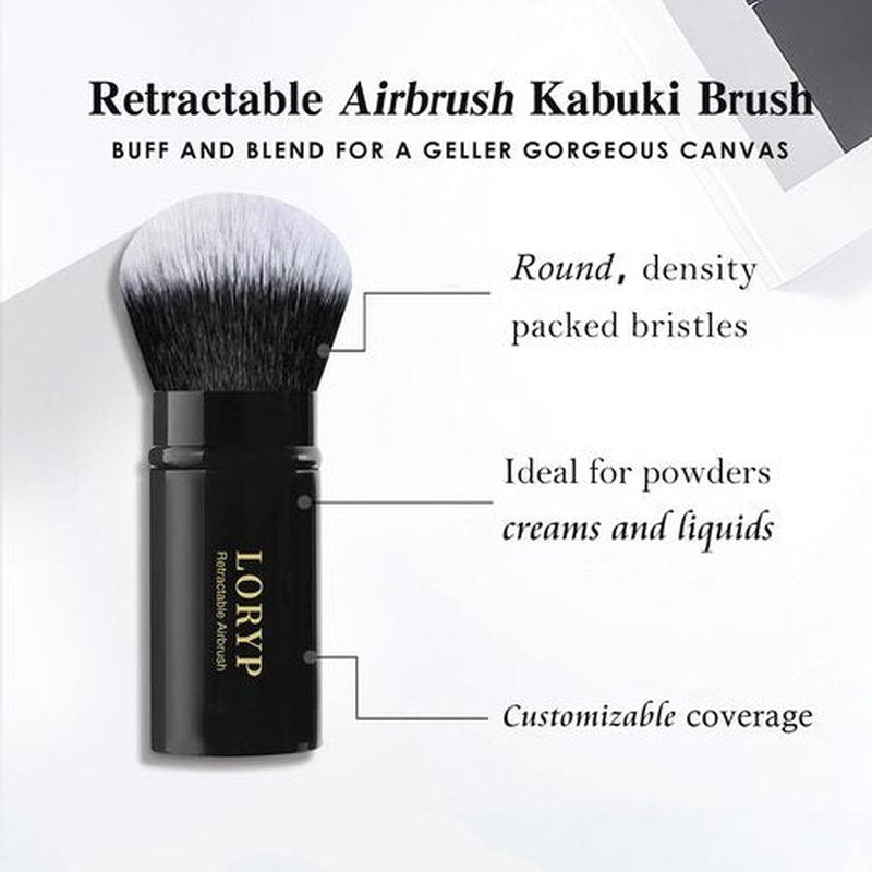 LORYP Retractable Makeup Brush Black Kabuki Foundation Brush for liquid Cream and Powder Makeup 2 Pack Travel Makeup Brush Set