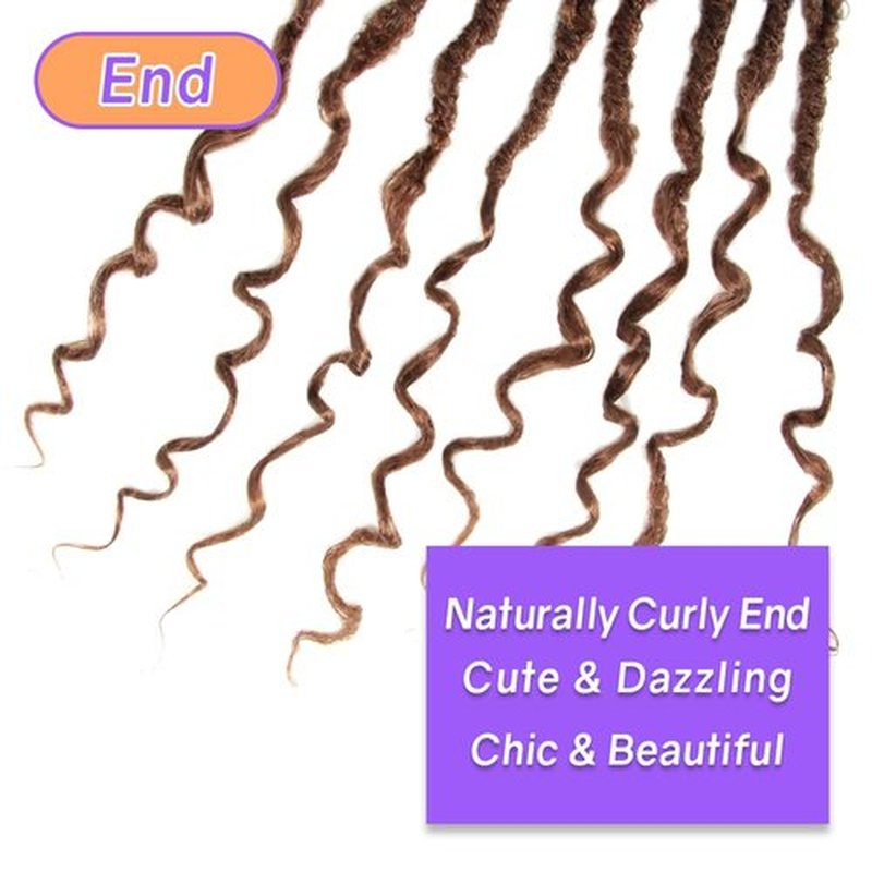 Crochet Butterfly Locs with Curly Ends 14 Inch, Boho Distressed Butterfly Locs Crochet Hair, Ombre Medium Dark Brown Bohemian Goddess Faux Butterfly Braids with Curly Ends (6 Packs, T30)