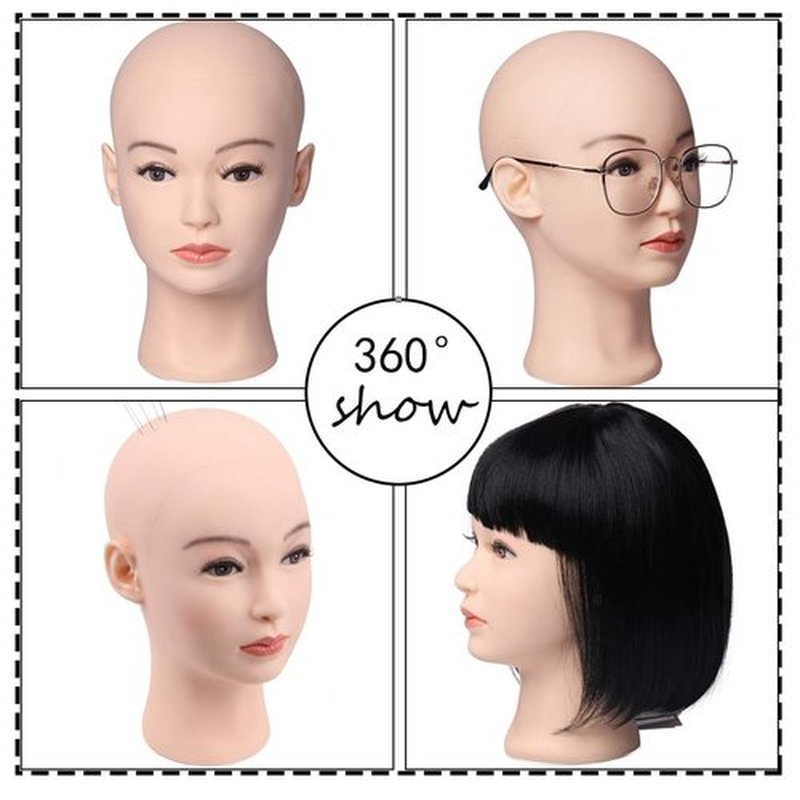 HAIRWAY Bald Mannequin Head Female Professional Cosmetology Training Head Bald Manikin Head for Wigs Making and Display Doll Head with Free T-pins (White 21.5 Inch)