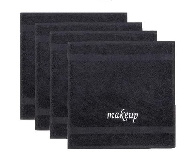 Chakir Turkish Linens | Hotel & Spa Quality 100% Cotton Premium Turkish Towels | Soft & Absorbent (4-Piece Washcloths, Black - Makeup Embroidered)