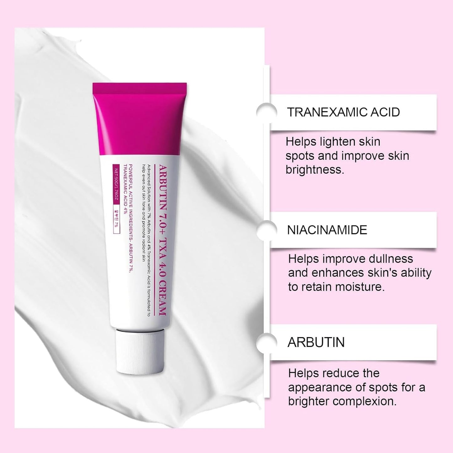 Lanboo Tranexamic Acid Cream, Arbutin 7% + Tranexamic Acid 4% Cream, Face Cream for Dark Spots, Freckle, Blemishes, Pigmentation, Skin Care for Hyperpigmentation Treatment, 1.69fl.oz