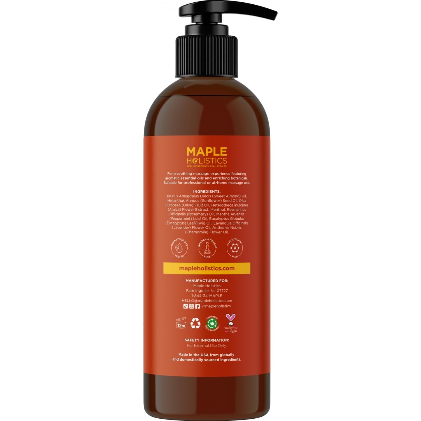 Arnica Massage Oil for Muscle Relaxing - Comforting Sore Muscle Massage Oil for Full Body Relief with Soothing Chamomile Lavender Peppermint & Rosemary Essential Oils - Vegan & Non GMO (8 Fl Oz)