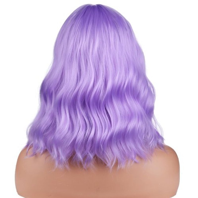 BERON 14 Inches Purple Wig for Women Short Curly Wig Purple Wig with Bangs Light Purple Wigs for Women Lavender Wig Colorful Wigs with Wig Cap