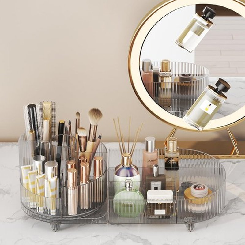 Makeup Organizer Countertop Rotating Makeup Organizer for Vanity Large Capacity Cosmetic Display Case with Makeup Brush Holder Cosmetic Organizer Countertop（Clear）