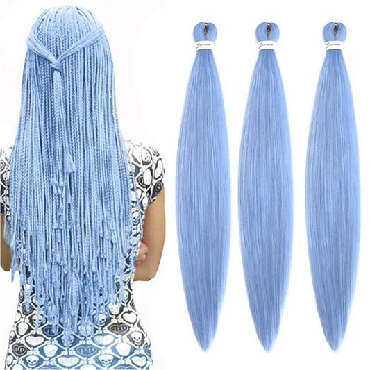 Pre Stretched Braiding Hair Synthetic Braiding Hair Extensions for Women 3 Packs 100g/Pack 26Inch Hot Water Setting Braids Hair for Crochet Braids Hair Sky Blue
