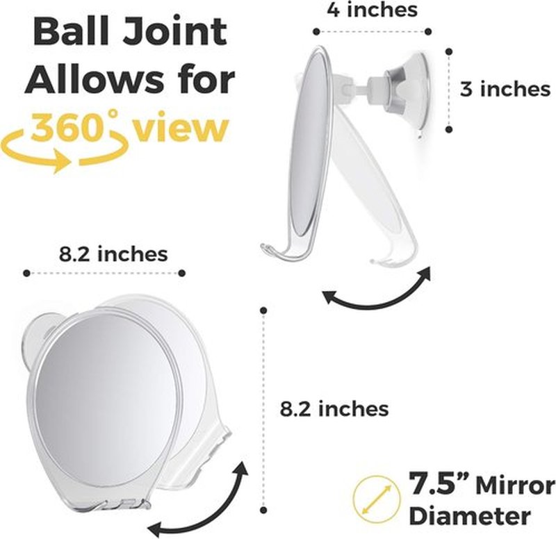 HONEYBULL Shower Mirror Fogless for Shaving - with Suction, Razor Holder for Shower & Swivel, Small Mirror, Shower Accessories, Bathroom Mirror, Holds 2 Razors (Extra-Large White)