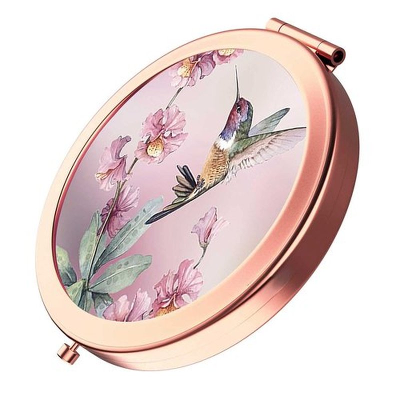 Compact Mirror Rose Gold Makeup Mirror Folding Mini Pocket Mirror Portable Hand Mirror Double-Sided 2 x 1x Magnification for Woman Girls Great Gift (Hummingbird)