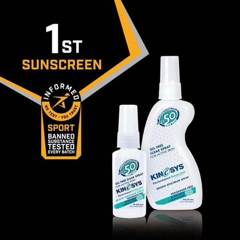KINeSYS Fragrance Free Clear Spray Sunscreen for sensitive skin, SPF 50, Hypoallergenic, Broad Spectrum UVA/UVB protection Face & Body; PABA and Oxybenzone FREE, 170+ Sprays, 1 Fl Oz/30 ml (Pack of 2)