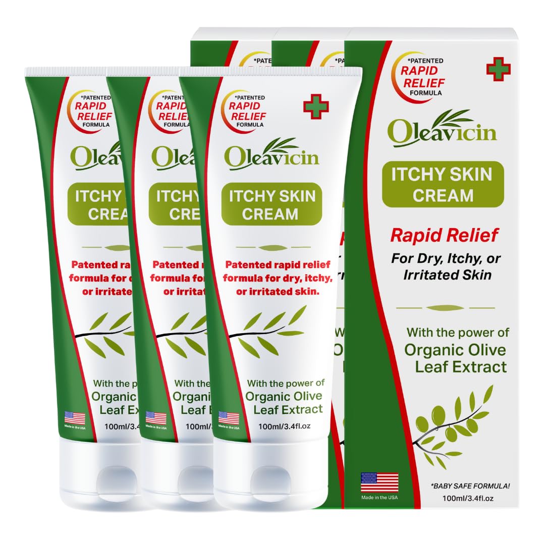 Oleavicin Extra Strength Anti-Itch Cream (3 Pack) - Fast-Acting Relief for Dry, Itchy Skin - Natural Rash & Fungal Itch Treatment with Organic Olive Leaf Extract - Soothing for Sensitive Skin