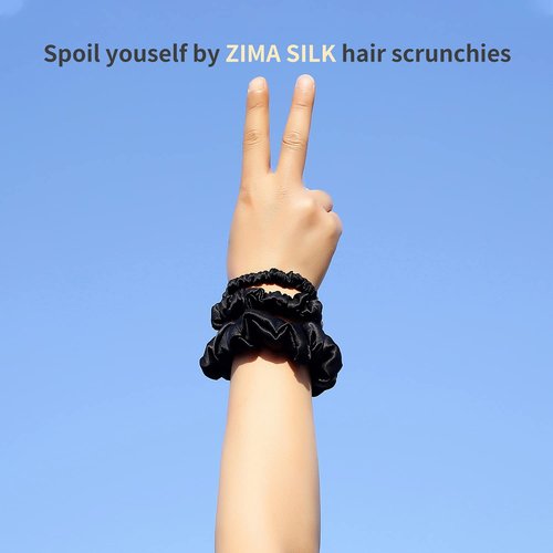 ZIMASILK 100% Mulberry Silk Hair Scrunchies-Standard, Small, Mini-Best For Women and Girls’Hair 19 Momme Elastic Hair Bands for Ponytail Holder Gentle and No hurt (3 Sizes, Black)