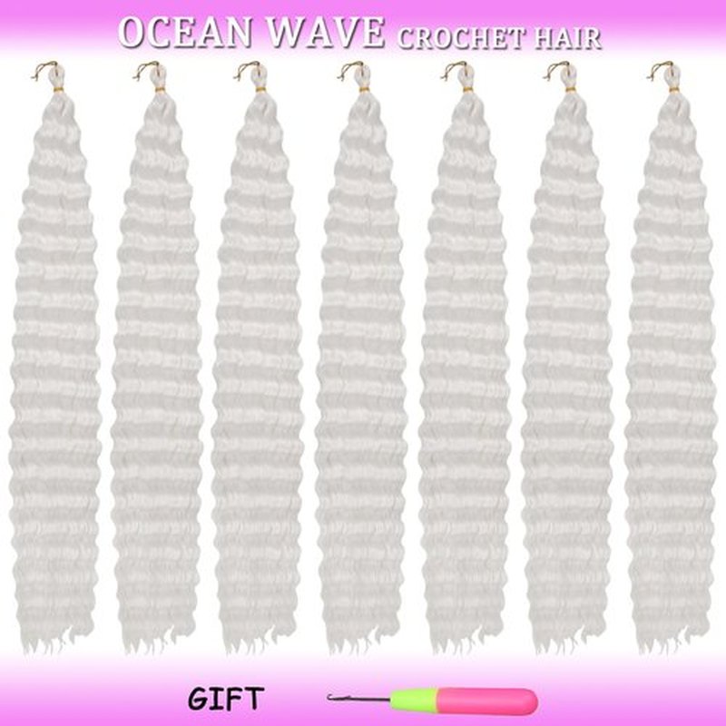 ZRQ 30 Inch Ocean Wave Crochet Hair White 7 Packs Deep Twist Wave Wavy Braiding Hair Synthetic Curly Deep Wave Crochet Hair Extension For Women #White