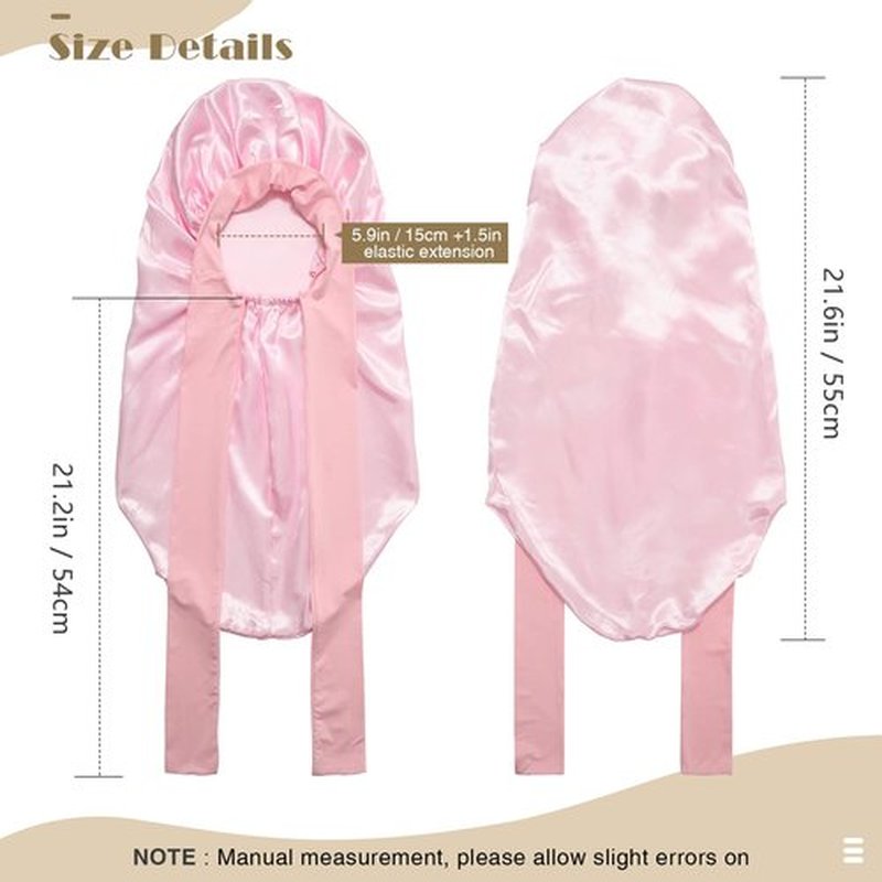 Kids Long Hair Bonnet for Sleeping - Double Layer Girls Elastic Satin Bonnet with Tie Band for Braid Curly Hair (Pink)