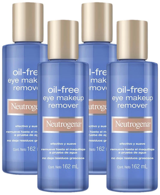 Neutrogena Oil-Free Liquid Eye Makeup Remover, Residue-Free, Non-Greasy, Gentle & Skin-Soothing Makeup Remover Solution with Aloe & Cucumber Extract for Waterproof Mascara, 5.5 fl. Oz (Pack of 4)