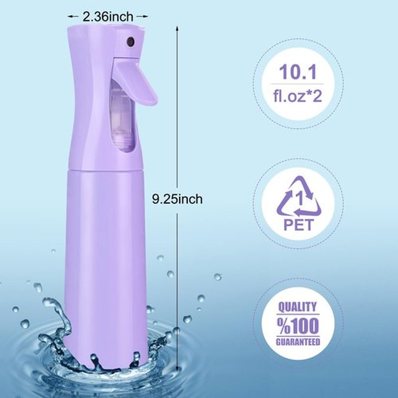Continuous Spray Bottle for Hair (10.1oz/300ml) 2 Pack Mister Spray Bottles for Cleaning Empty Ultra Fine Water Mist Sprayer for Hairstyling Plant Garden Curly Hair Etc (Purple)