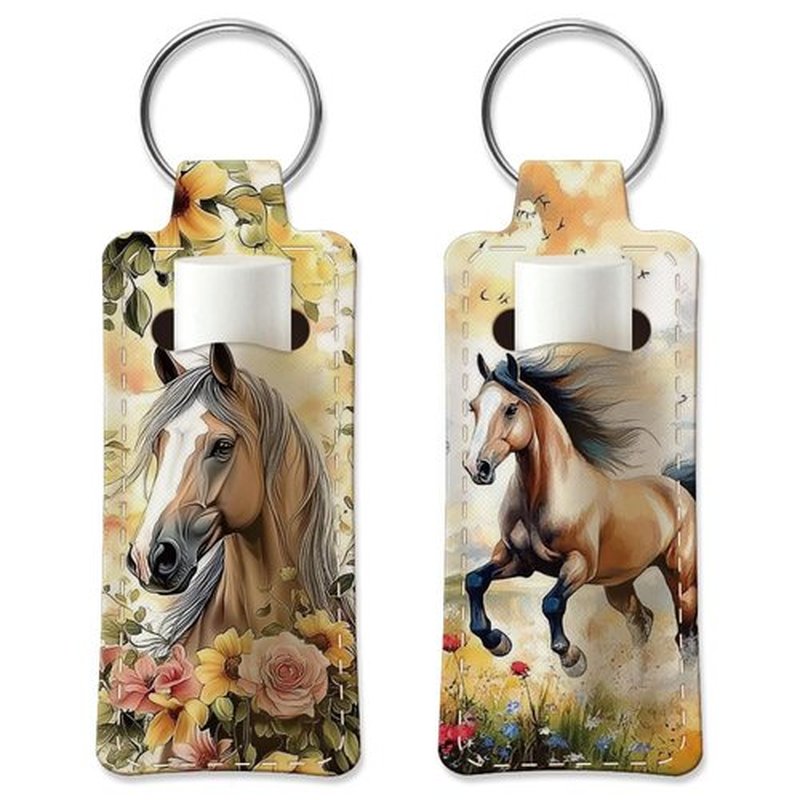 OLYCRAFT 2pcs Lipstick Holder Keychain Horse Pattern Lip Balm Holders Elastic Diving Fabric Lipstick Keychains Portable Lipstick Holder Bags Lipstick Sleeve Key Ring Holder for Lipstick Chapstick