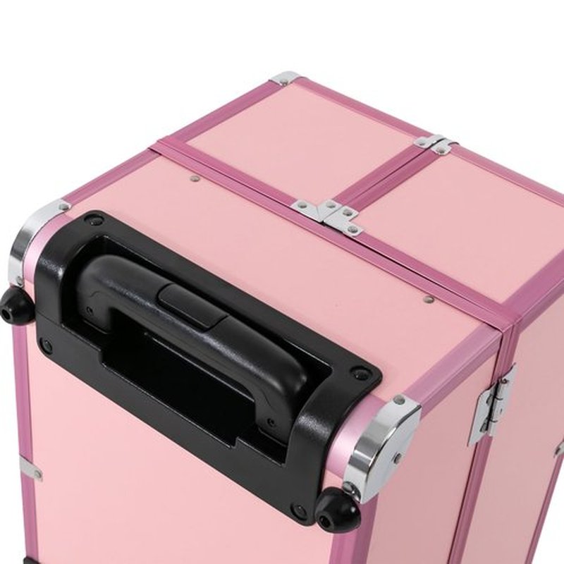 CRYBY Rolling Makeup Case, Multi-Layer Makeup Train Case Makeup Travel Organizer with 6 Trays & 2 Keys, 110.23lbs Capacity Lockable Cosmetic Case Salon Barber Case Makeup Storage Cart (Pink)