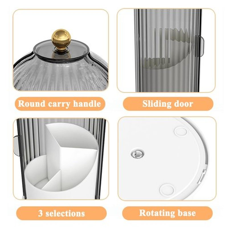 Zufudo Makeup Brush Holder Organizer with Lid 360° Rotating Makeup Organizer Countertop Dustproof Cosmetics Organizer for Vanity Bathroom, Grey White