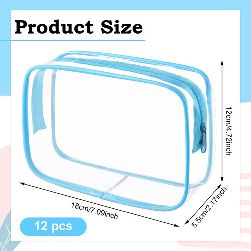 Weewooday 12 Pieces Clear Cosmetics Bag PVC Zippered Clear Toiletry Carry Pouch Cosmetic Makeup Bag Waterproof Makeup Bag Vinyl Plastic Organizer Case for Vacation Bathroom(Medium,Blue)