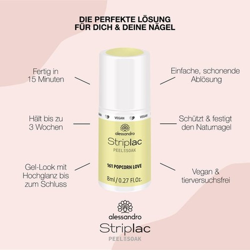 alessandro Striplac Peel or Soak Nail Polish -161 Popcorn Love for Women - 0.27 oz