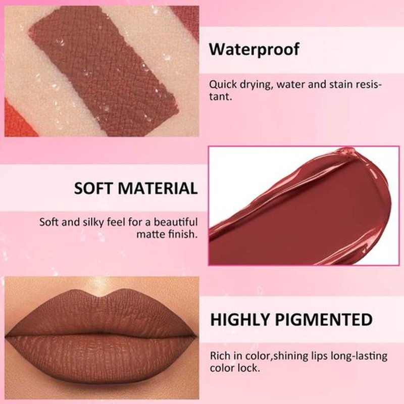 JUAAZIN Dark Brown Matte Liquid Lipstick, With Highly Pigmented and Rich Colors Lip Gloss, Long-Lasting Wear Non-Stick Cup Not Fade Waterproof Lipstick Makeup for Women(Dark Brown 12#)