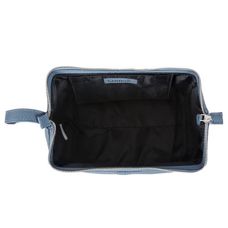 KomalC Large Premium Leather toiletry bag for Men and Women, travel utility Dopp kit wash bag (Blue)