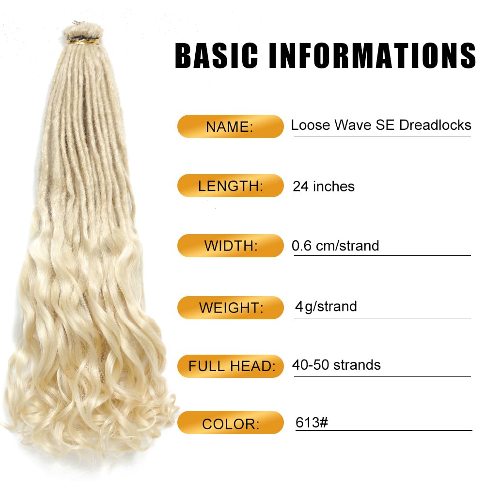 Aguacor Loose Wave Dreadlocks Synthetic French Curly Single Ended Dreadlock Extensions 24inches 10 Strands Thin Soft Spanish Curly SE Dreadlock Extensions for Women (10 Strands, 613#)