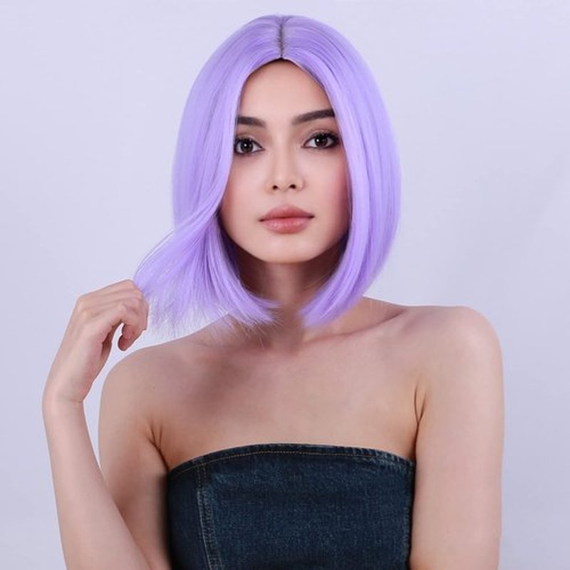 PATTNIUM Purple Bob Wig for Women Short Purple Wigs Straight Middle Part Light Purple Hair Wig Natural Looking Heat Resistant Synthetic Wig