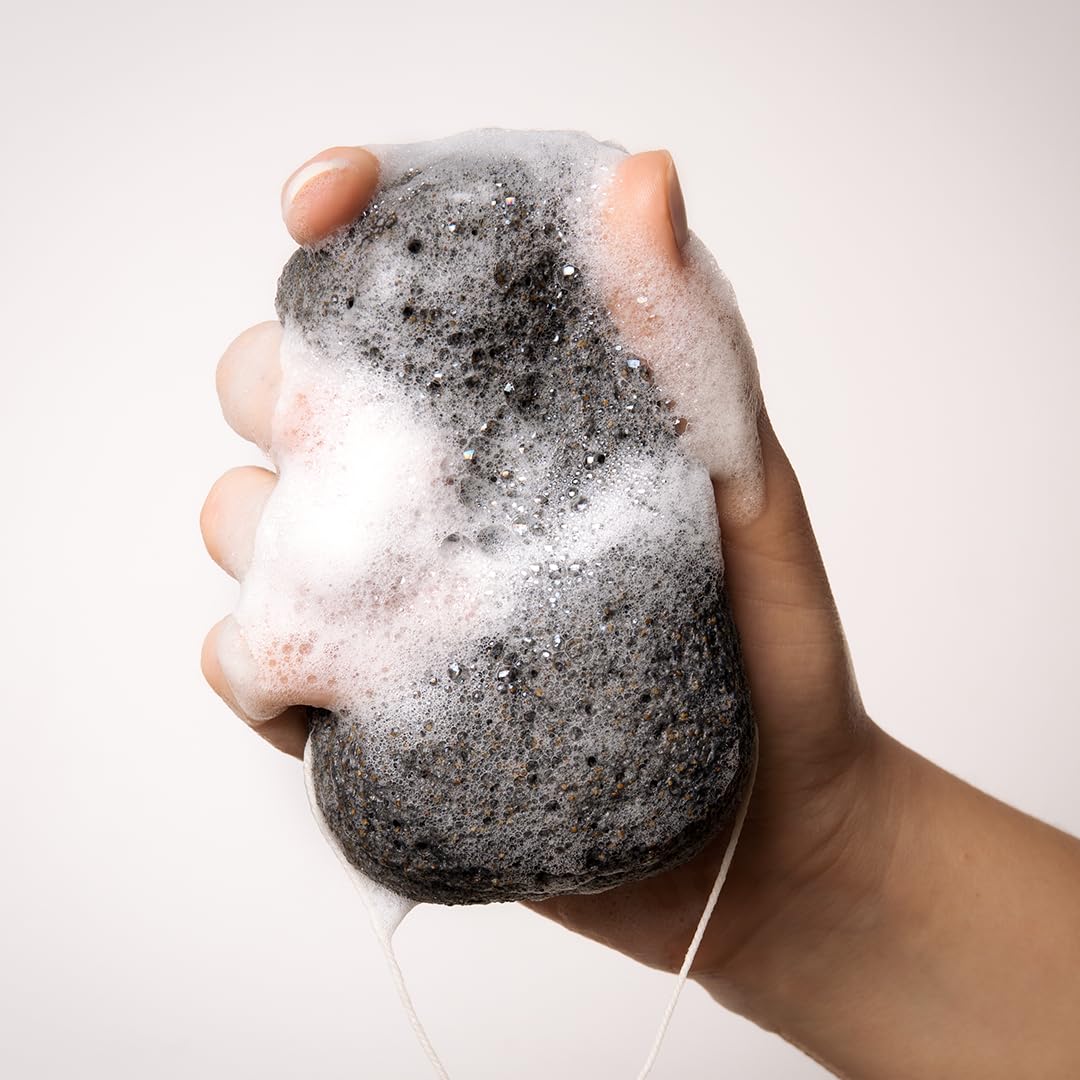 Everist The Exfoliating Konjac Body Sponge, Natural, Reusable, Compostable Bath Sponge for Sensitive Skin, Charcoal Cleansing, 60+ Uses, 1 Each
