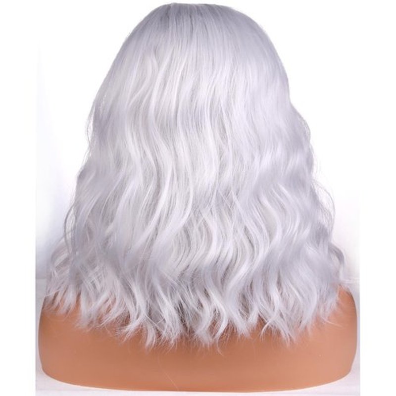 BERON Womens Silver White Short Wig Girls Curly Wavy Bob Hair Wig Shoulder Length Heat Resistant Synthetic Wigs for Daily or Cosplay Used