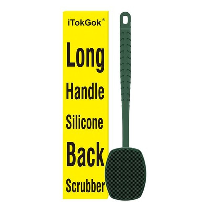 iTokGoK® All New Premium Silicone Back Scrubber with Tire Anti-Slip Long Handle for Shower, Gentle Exfoliating and Massage Brush Scrubber for Sensitive Skin for Men and Women (Midnight Green)
