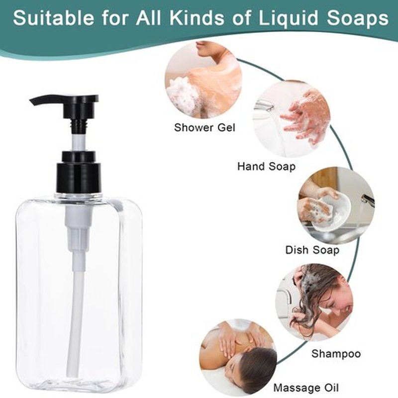 Yebeauty 2 Pack Pump Bottle Dispenser, 6.8oz 200ml Clear Refillable Shampoo and Conditioner Bottles Dispenser, Empty Plastic Shower Hand Soap Dispenser Lotion Container for Bathroom Kitchen