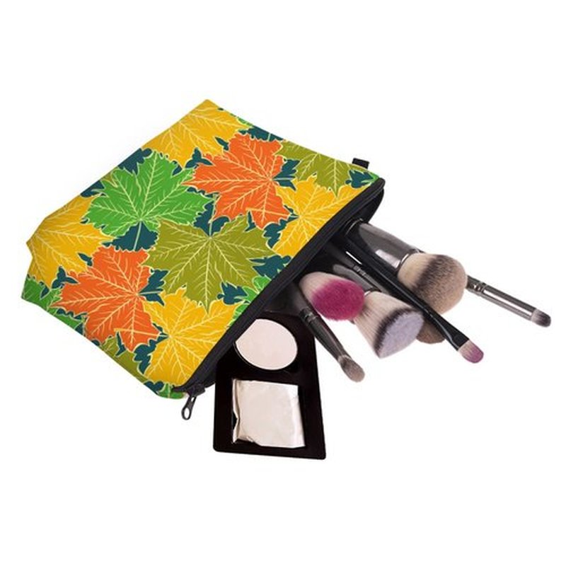 LOOMILOO Travel Makeup Bag Small, Toiletry Pouch Adorable Roomy Travel Water Resistant Cosmetic Purse Accessories Organizer Women Gift(Maple Leaf 55539)