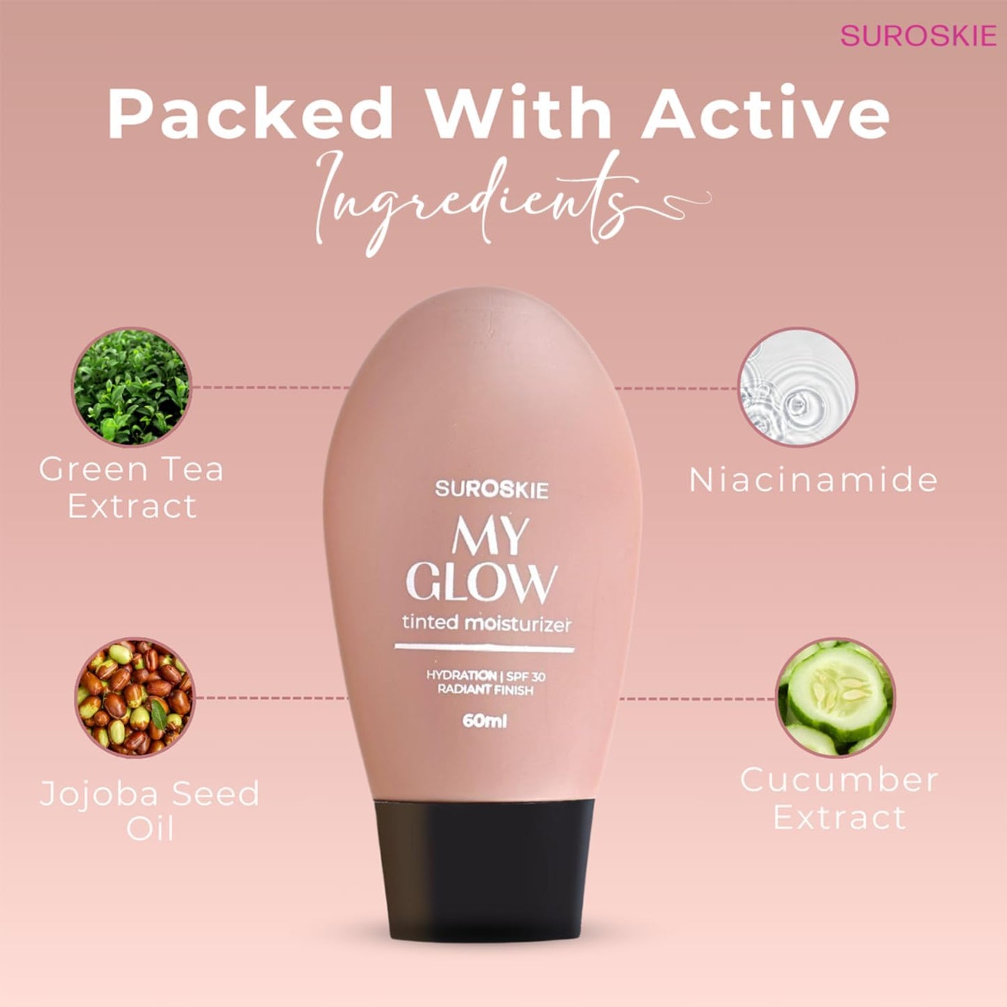 Suroskie My Glow All-In-One Tinted Sunscreen Spf 30 Moisturizer 60 Ml Dark Shade | Niacinamide Cream For Men & Women
