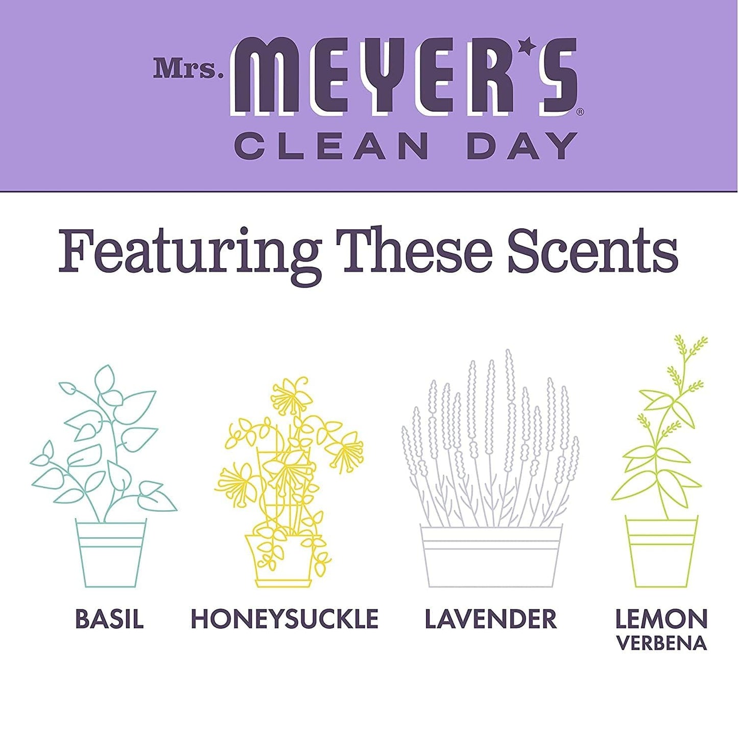 Mrs. MEYER'S Variety, 1 Room Freshener, 8 OZ, 1 Liquid Dish Soap, 16 OZ, 1 Liquid Hand Soap,12.5 OZ, 1 Multi-Surface Cleaner 16 OZ, 1 CT (Lilac)