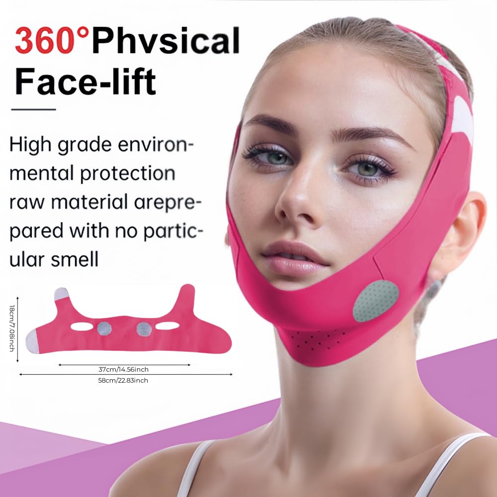 ROWMATE Graphene V-Line Mask Chin Up Mask V Shaped Face Mask Chin Strap for Sleeping,Jawline Shaper,Red,Small