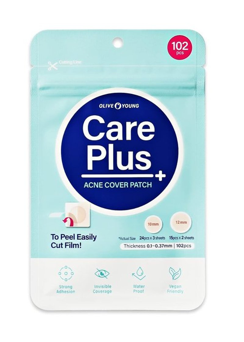 OLIVE YOUNG Care Plus Spot Patch 1 Pack | Hydrocolloid Acne Korean Spot Patch to Cover Zits, Pimples and Blemishes, for Troubled Skin and Face (102 Count - 10mm*72ea + 12mm*30ea)