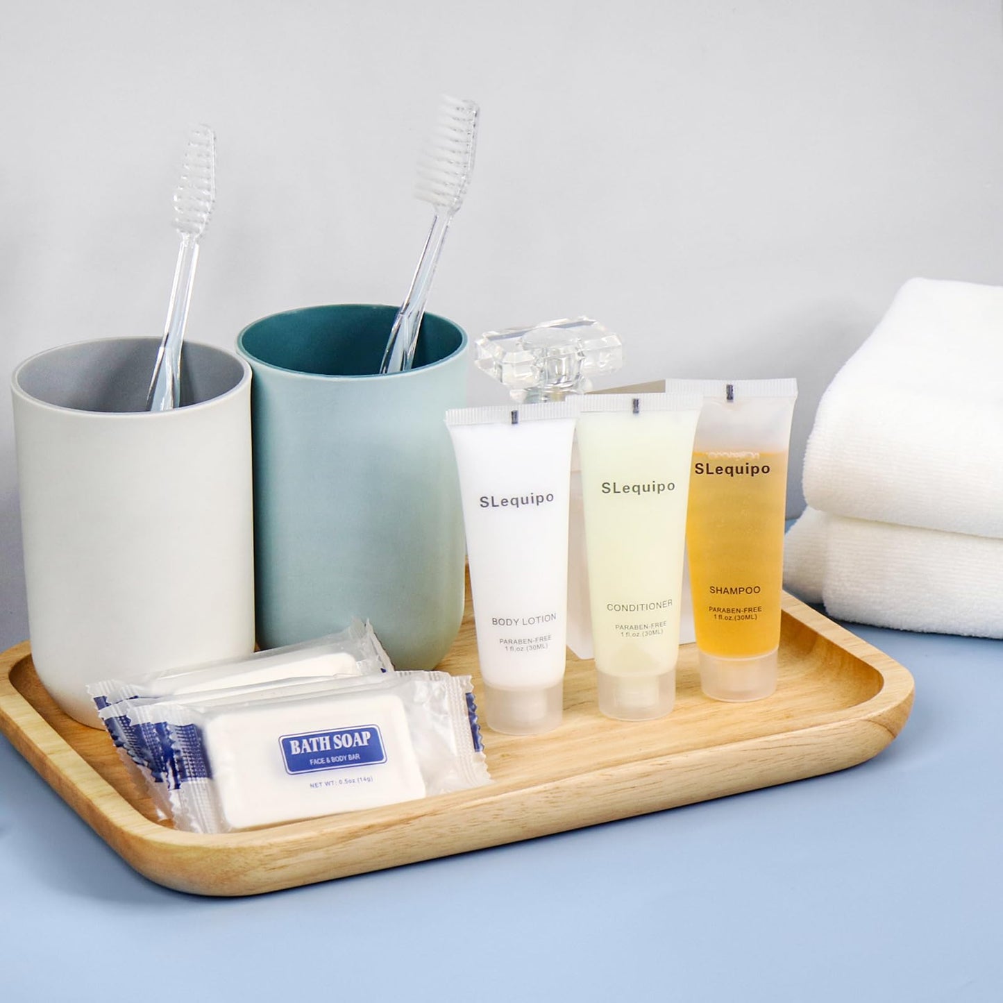 SLequipo 4-IN-1 Hotel Toiletries Bulk Set (100PCS) 4-Piece Set: 25 Hotel Bar Soap 0.5oz, 25 Hotel Shampoo, 25 Conditioner Travel Size, 25 Hotel Body Lotion - Bulk Mini Guest Amenities
