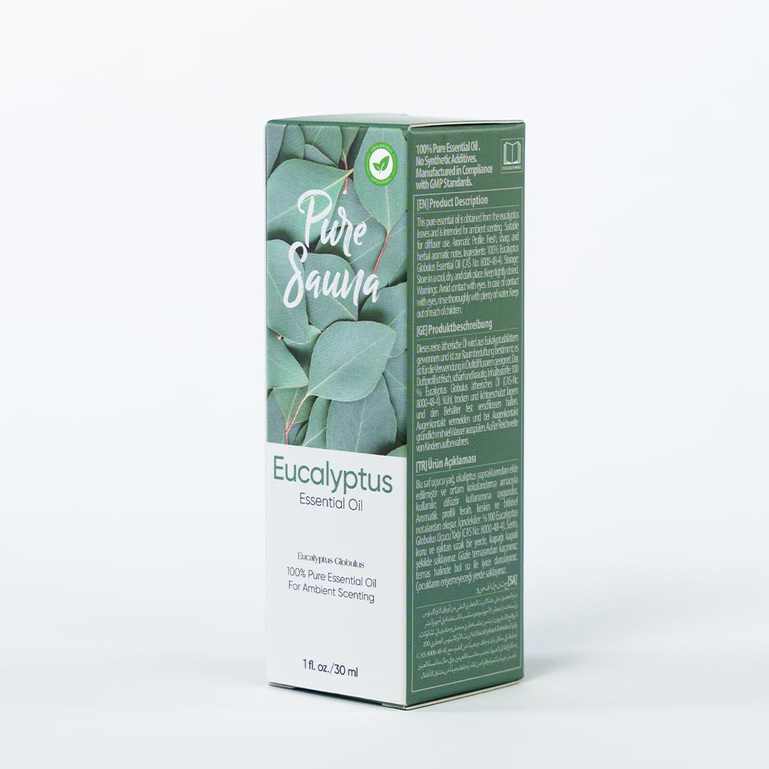 Pure Sauna Eucalyptus Essential Oil - 100% Pure Eucalyptus Globulus for Diffuser, Steam Shower & Sauna - Invigorating Spa Scent (1 fl oz / 30 ml)