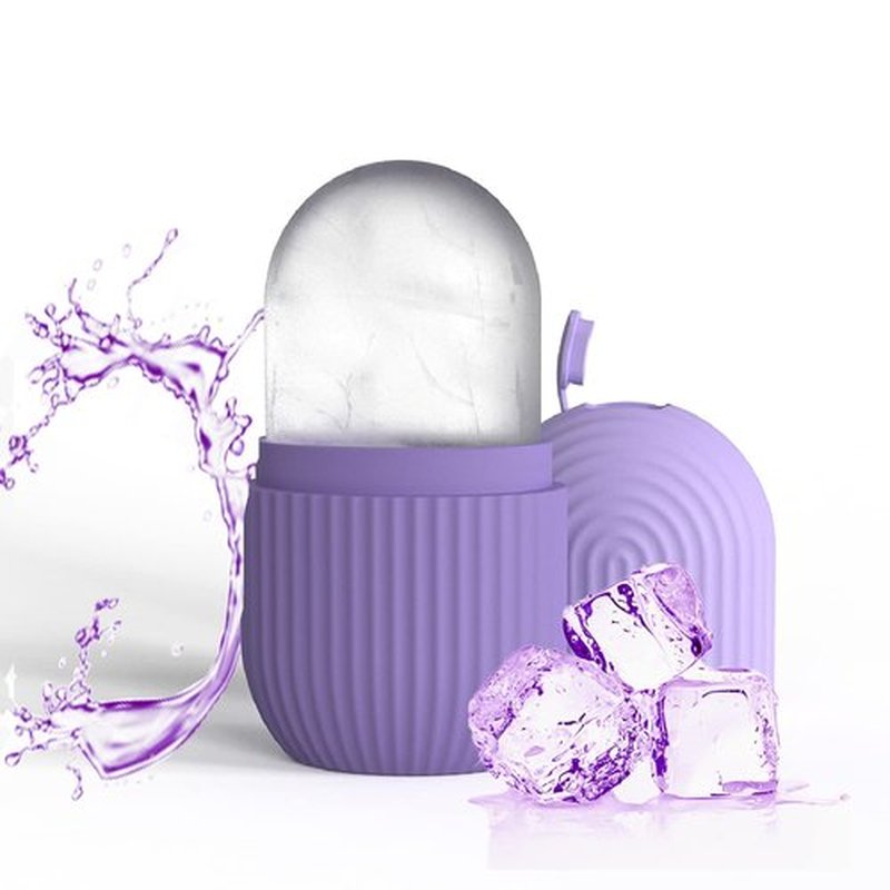 Joyeee Ice Face Roller, Reusable Silicone Mold Face Massage Eye Facial Beauty Skin Care Tools Apply Ice for Shrink Pores Anti Wrinkle Reduce Puffiness Improve Skin Elasticity, Striped, Purple