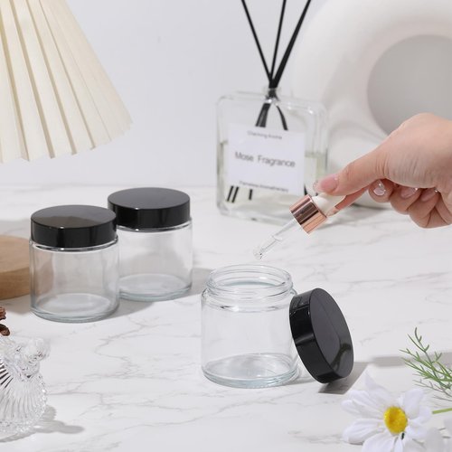 Norme 24 Pcs 4 oz Glass Jars with Lids Leakproof Round Airtight Jars Empty Cosmetic Jars with Inner Liners Lid for Storing Lotions Powder Ointments Candle Making (Black,Clear)