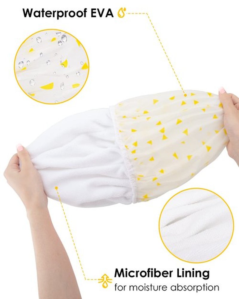 Auban Shower Cap, Shower Cap for Women Terry Cloth Lined EVA Exterior Reusable Double Layer Waterproof, Large Bath Hair Cap for All Hair Lengths (Yellow)