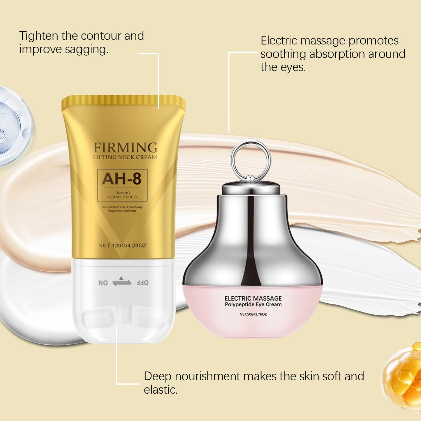 Nascence AH-8 Neck and Eye Cream Set with Electric Massage Tightening, Anti-Wrinkle Treatment with Red Light, Deep Moisturizer Bundle Care (neck and eye cream)