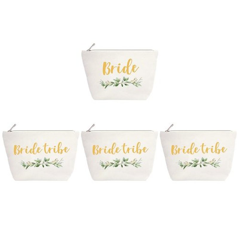 ELEGANTPARK Bride Bridesmaid Proposal Gifts Set of 4 Bride Tribe Gifts Cosmetic Bag Travel Makeup Bag for Women Bridal Shower Gifts Wedding Bachelorette Party Pouch Zipper Canvas