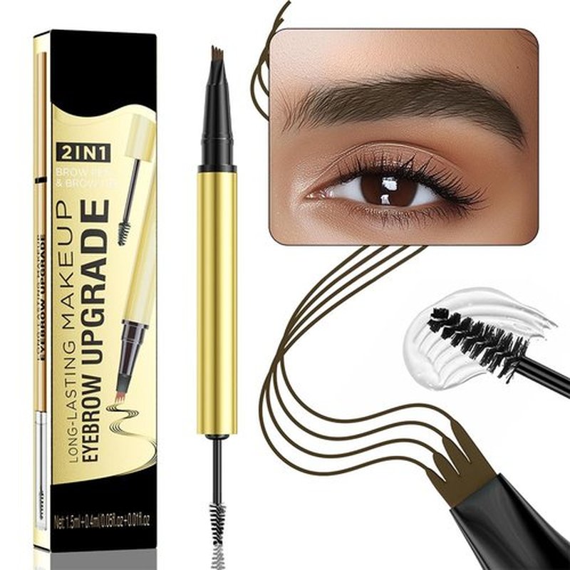 3D Magic Microblading Eyebrow Pencil, 2025 New 2-in-1 Eye Brow Pencils for Women 4 Fork Tip Microblading Eyebrow Pen, Last All-Day Tattoo Pencil Makeup Eyebrow Pen (4# Black Brown)