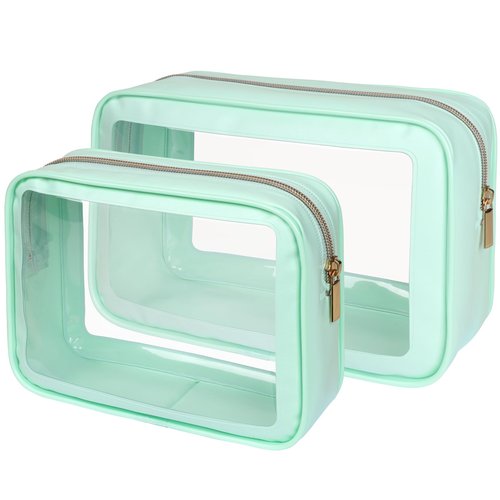 PACKISM TSA Approved Toiletry Bag - Upgrade Color-Edged Clear Makeup Bag, Unique Appearance, 2 Pack Hold Lots of Items, Reusable Clear Toiletry Bags for Travel Essentials, Green (2 Sizes)