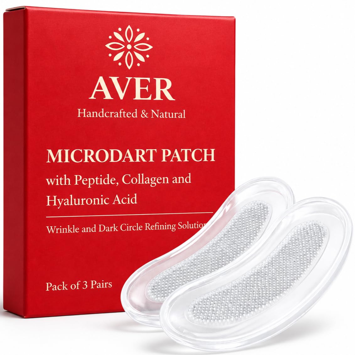 AVER Under Eye Patches for Anti-Wrinkle Treatment for Dark Circles, Lifting, Firming & Anti-Aging | Peptide, Collagen, Hyaluronic Acid, Panthenol & Niacinamide | Hydrates, Brightens & Firms | 3 Pairs