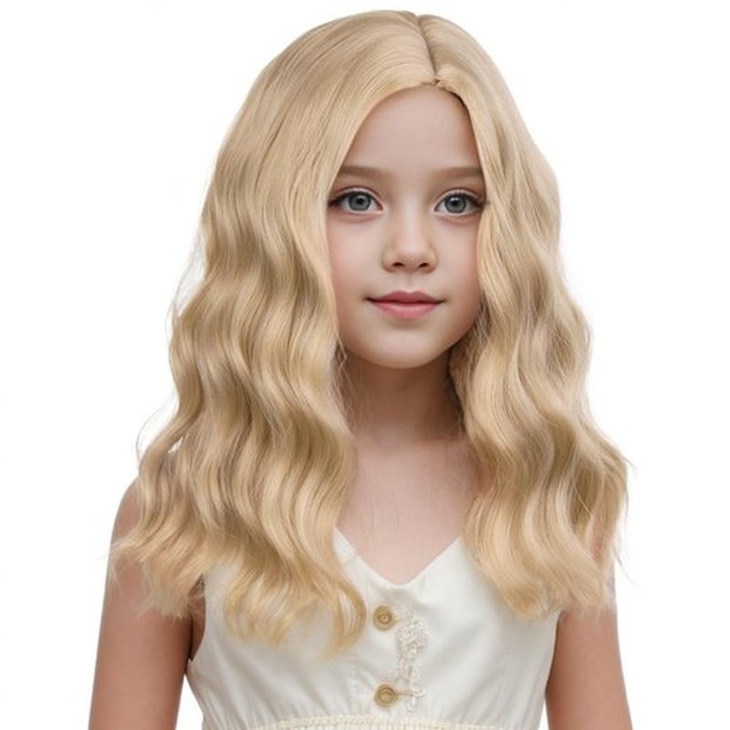 DUDUWIG Blonde Wig for Kids Girls Short Curly Wig Blonde Wigs for Dress Up Party Cosplay Synthetic Wigs Hairnet Include