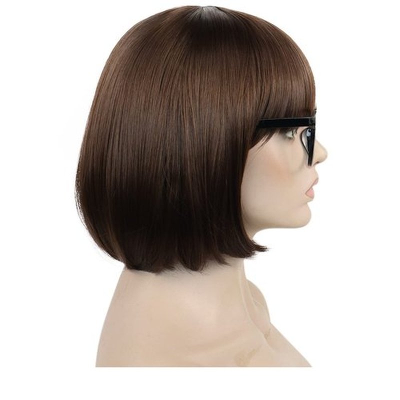Ebingoo Velma Wig Brown Bob Wig +1 Black Glasses + 1 Wig Cap Short Bob Wig with Bangs for Women Halloween Cosplay Brown Straight Wig Synthetic Heat Resistant Wig for Women Girls Anime Party Daily Wear